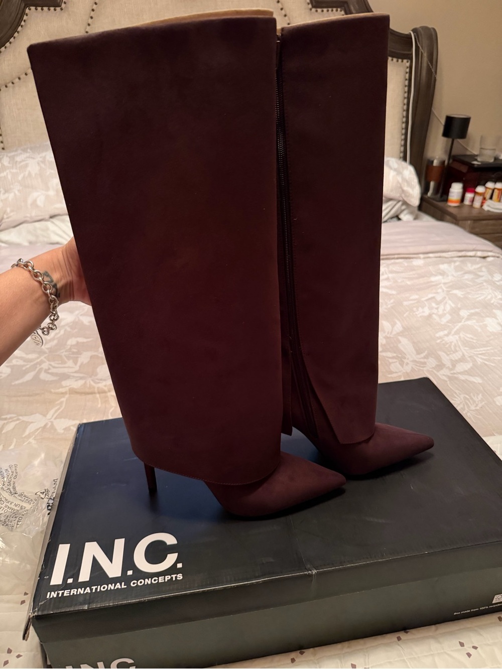 INC International Concepts Burgundy Pointed-Toe Over-the-Knee Boots-Wide Calf